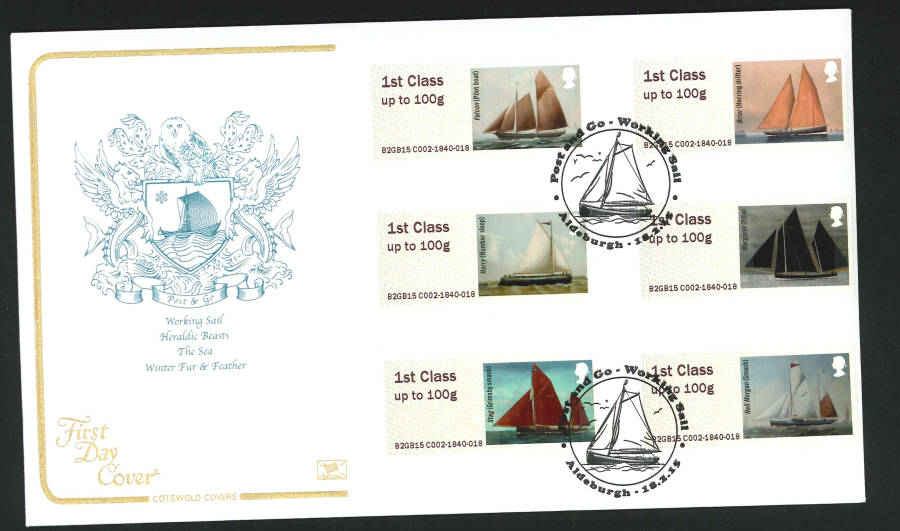 2015 Cotswold Working Sail Post & Go First Day Cover, Aldenburgh Postmark